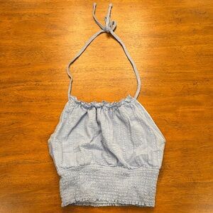 Papermoon Light Blue Halter Open Back Crop Top